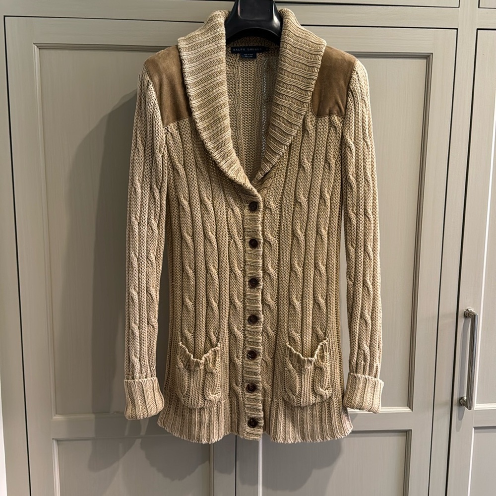 Ralph Lauren Cable-knit Sweater camel color 100% Linen, perfect condition